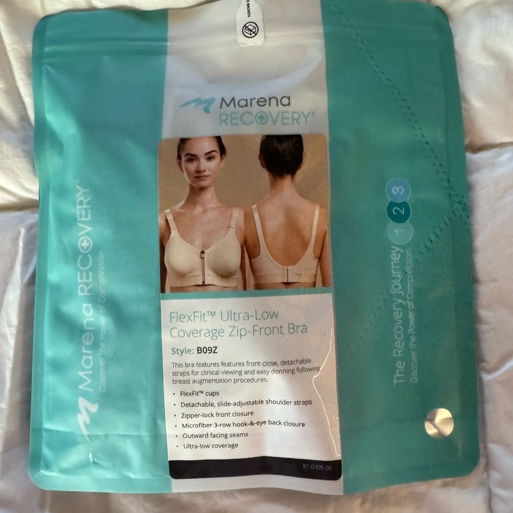 Marena Recovery FlexFit Ultra-Low Coverage Zip-Front Bra B09Z 38 B/C Black